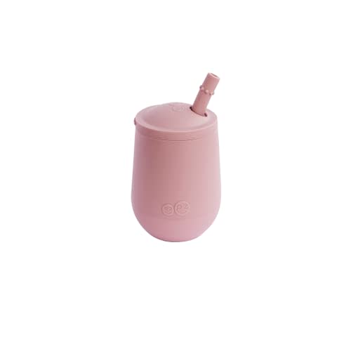 ez pz Mini Cup + Straw Training System - 100% Silicone Training Cup for Infants + Toddlers - Designed by a Pediatric Feeding Specialist - 12 Months+ (Blush)