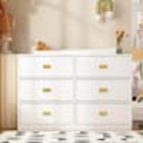 FUFU&GAGA White 6-Drawers 45.1 in. Width Changing Table, Kids Dresser, Nursery Storage Organizer with Shelf ZCF0031EB-xin