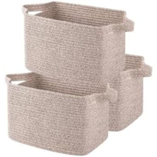 OIAHOMY Storage Basket, Woven Baskets for Storage, Cotton Rope Basket for toys,Towel Baskets for Bathroom - Pack of 3, Pure Brown