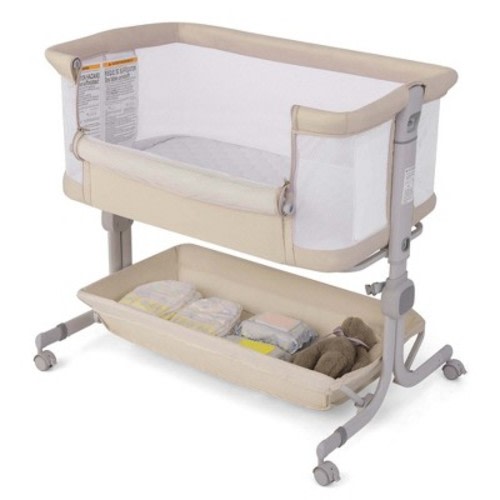 Costway Baby Bassinet Bedside Sleeper with6-Level Adjustable Height 3°-8° Incline Angle Pink/Grey/Beige, Color: Beige