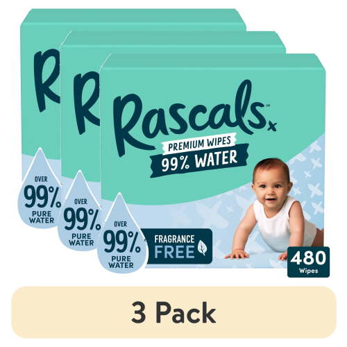 (3 pack) Rascals 99% Water Premium Baby Wipes s for all Skin, 120 Count (Select for More Options)