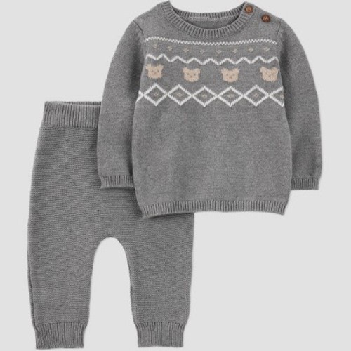 Carter's Just One You® Baby Boys' 2pc Bear Fair Isle Sweater and Pants Set - Gray 3M