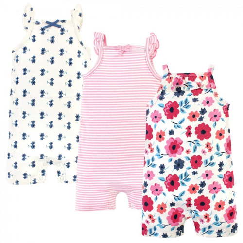 Touched by Nature Baby Girl Organic Cotton Rompers 3pk, Garden Floral Flutter, 9-12 Months