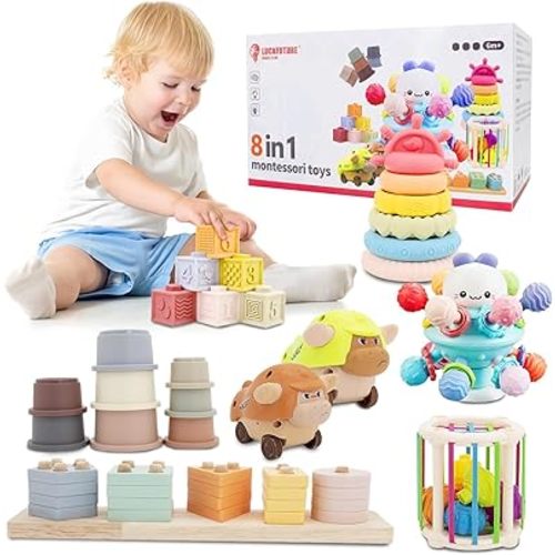 Baby Toys 6 to 18 Months, 8 in 1 Montessori Toys Set, Educational Learning Toys for Toddlers Babies Sensory Toys Newborn Infant Gifts for Boys & Girls