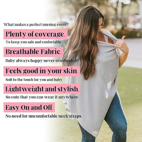 Breathable Nursing Cover Up for Breastfeeding - Privacy Nursing Covers - Improved Ponchy by Gold Mamas - Newborn Essentials Must Haves - TrueGray