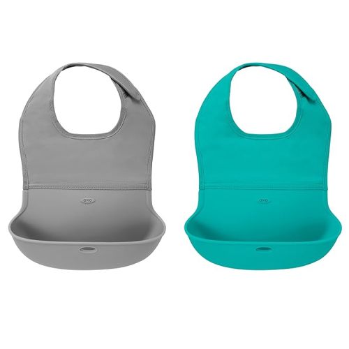 OXO Tot Roll- Up Bib 2-Pack Gray/Teal - Teal/Gray