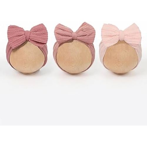 Baby Bows Headbands Soft Nylon Handmade Hair Accessories for Newborn Infant Toddler Kids (3 Mixed Pink, Large)