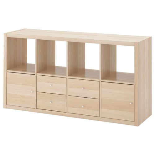 KALLAX Shelf unit with 4 inserts - white stained oak effect 57 7/8x30 3/8 "