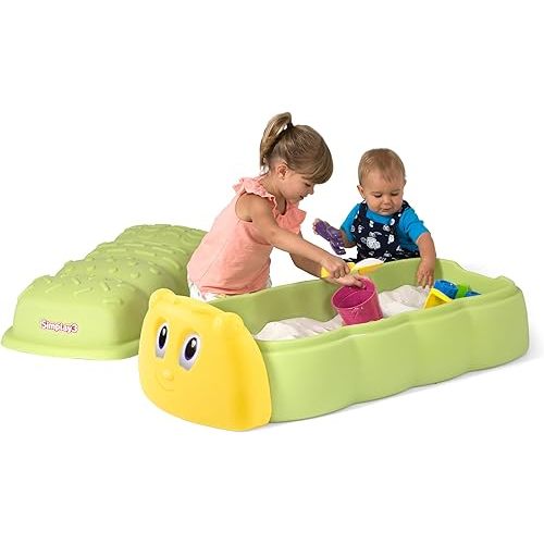Kids Plastic Sandbox with Lid for Outdoor Play and Indoor Sensory Play (Caterpillar Sandbox - Green)