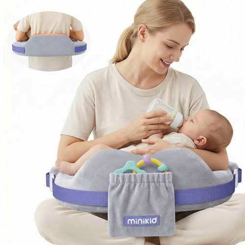 Minikid Nursing Pillow for Breastfeeding,60D Firm Memory Foam, Ergonomic Design with Lumbar & Arm Support, Safety Fence, Adjustable,Safe and Comfortable Feeding