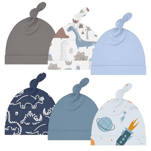 Yoofoss 6 Pack Baby Newborn Hats, Soft & Stretchy Knot Beanie Hats for Infant, Baby Caps 0-6 Months for Boys, Girls
