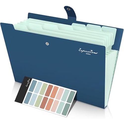 Sooez Elegant Accordion File Organizer with Labels, 8 Pocket Expanding File Folder, Portable Folders for Documents, Cute Paper Organizer for School Office Supplies, Letter Size, Blue
