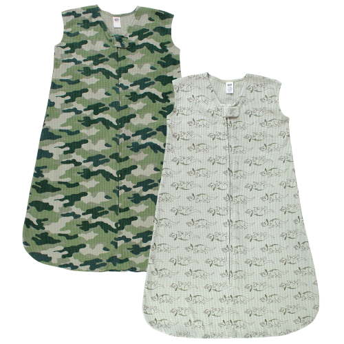Hudson Baby Infant Boy Thermal Sleeveless Sleeping Bag 2pk, Sage Dinosaur, 0-6 Months