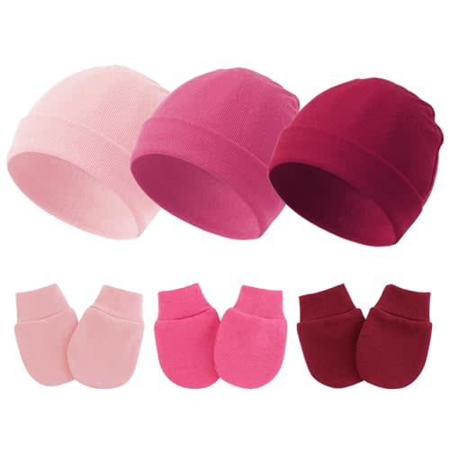 Fecawd Baby Hats and Mittens Newborn Hats Gloves Infant Beanie Soft Cap Mitten Sets for 0-6 Months Boys Girls