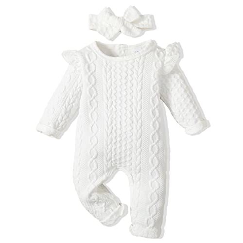 Renotemy Newborn Baby Girl Clothes Fall Winter Outfits Infant Rompers Solid Jumpsuits Bodysuit Cute Infant Baby Clothes Girl