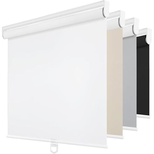 ChrisDowa Cordless Blackout Roller Shades for Windows (30" W x 72" H, White)