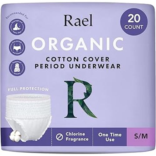Rael Disposable Underwear for Women, Organic Cotton Cover - Incontinence Pads, Postpartum Essentials, Disposable Underwear, Unscented, Maximum Coverage (Size S-M, 20 Count)