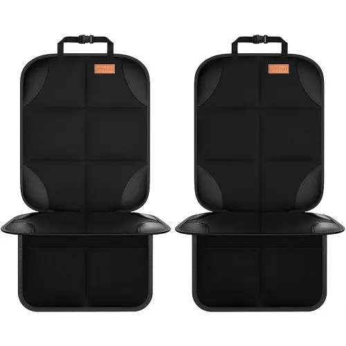 Car Seat Protector, 2Pack Seat Protector Protect Child Seats with Thickest Padding and Non-Slip Backing Mesh Pockets for Baby and Pet,Sedan SUV Truck (Black)