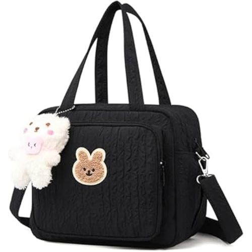 Lushandy Baby Diaper Bag Tote, Mom Bag Cute Crossbody Diaper Bags Baby Travel Bags for Girl Pañaleras Para Bebe (Black, Large)