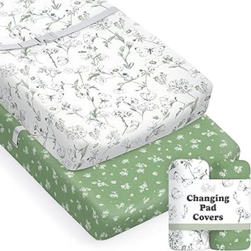 Baby Changing Pad Cover 2-Pack for Boys, Girls (Butterfly Garden) - Premium Fitted Sheets Baby Diaper Changing Table Cover - Buttery Soft Cotton Blend