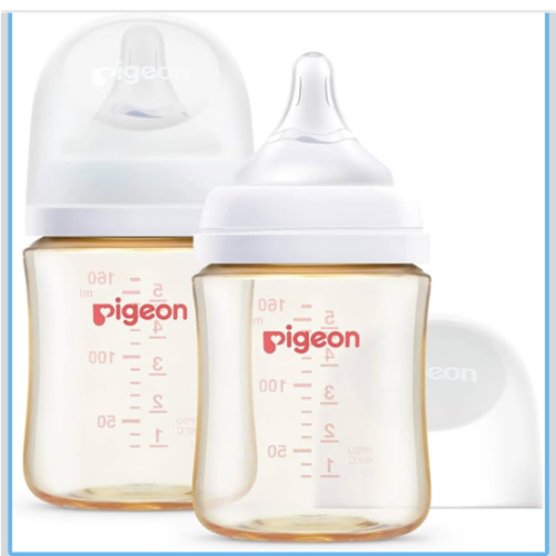Pigeon PPSU Nursing Baby Bottle Wide Neck, Anti-Colic, Streamlined Body, Natural Feel, Easy to Clean, 5.4 Oz(Pack of 2), Includes 2pcs SS Nipples (0m+)