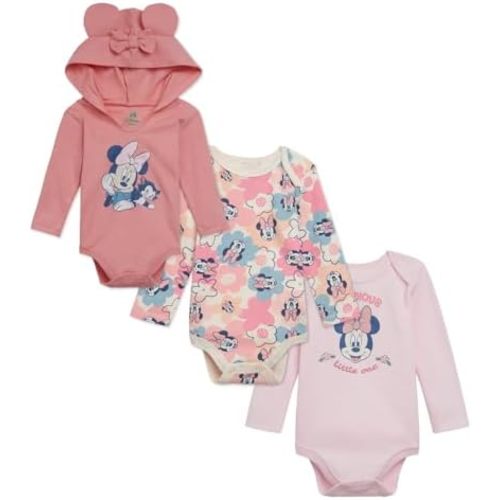 Disney Classics Mickey Mouse Winnie the Pooh Minnie Baby 3 Pack Bodysuits Newborn to Infant Sizes (Newborn - 24 Months)