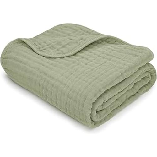 Comfy Cubs Baby Muslin Blanket, Swaddle for Newborns and Toddlers, Large 40” x 40” Cover, 6-Layer Plush Softness for Infant Swaddling, Receiving, or Tummy Time, Shower Gift (Sage, Baby - Muslin)