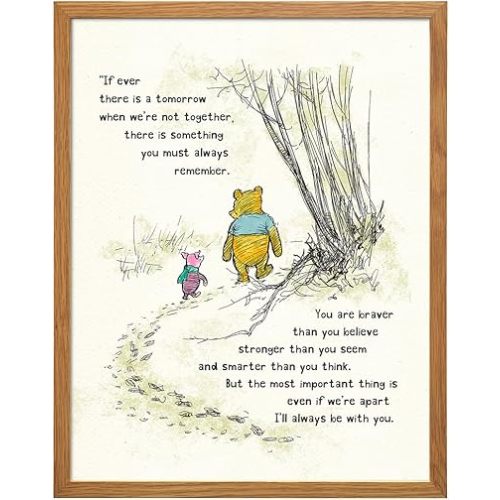 Winnie Pooh Wall Art FRAMED - Kids Wall Art - Boys Room, Baby Nursery Decor - Girls Bedroom Decor, Artwork for Toddlers - Always Remember You Are Braver Than You Believe, A. A. Milne Poster 11x14 Gift