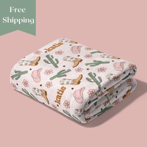 Cowgirl Baby Blanket With Name Western Baby Blanket Baby Shower Gift Niece Baby Girl Name Blanket Cowgirl Boot Gift Kid Name Blanket Gift