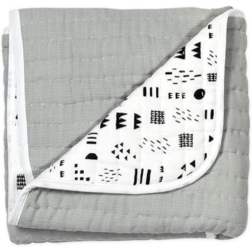 HonestBaby Quilted Baby Blankets Reversible Organic Cotton for Infant Boys, Girls, Unisex, Pattern Play/Gray, One Size