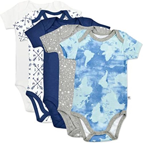 HonestBaby Baby Short Sleeve One-Piece 100% Organic Cotton Bodysuits (5 Pack)