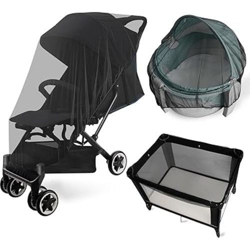 2 Pack Baby Mosquito Net for Stroller, Playard & Bassinet, Reusable Bug Net for Cradles, Carrier, Pack and Plays and Portable Mini Crib, Baby Playpen Mosquito, Black