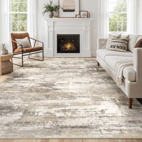 BERTHMEER 5'x7' Area Rugs for Living Room Bedroom Dining Room Abstract Contemporary Rugs Machine Washable Non-slip Rugs,Brown&Yellow