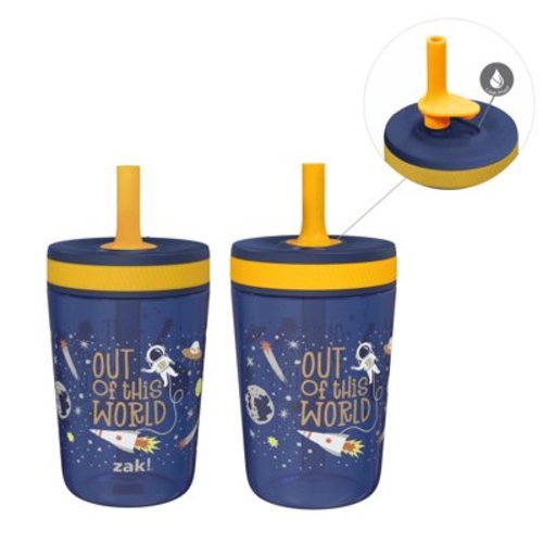 Zak Designs 15oz Kelso Toddler Cups For Travel or At Home, Durable Plastic Sippy Cups With Leak-Proof Design is Perfect For Kids (Space)