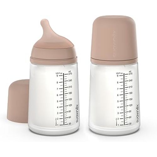 Suavinex Zero Zero Anti Colic Baby Bottle, No 1 Spanish Baby Bottle Brand, Minimizes Bottle Rejection & Nipple Confusion, Perfect for Combo Feeding, 2pk, 9oz/270mL, Medium Tone, Medium Flow Nipple