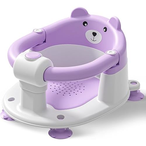 Baby Bath Seat for Babies 6 Months & Up, Toddler Bath Seats for Babies Sitting Up, Non-Slip Infant Bath Tub Chair with 4 Suction Cups & Soft Cushion for Shower, Compact Toddler Bathtub Seat, Purple