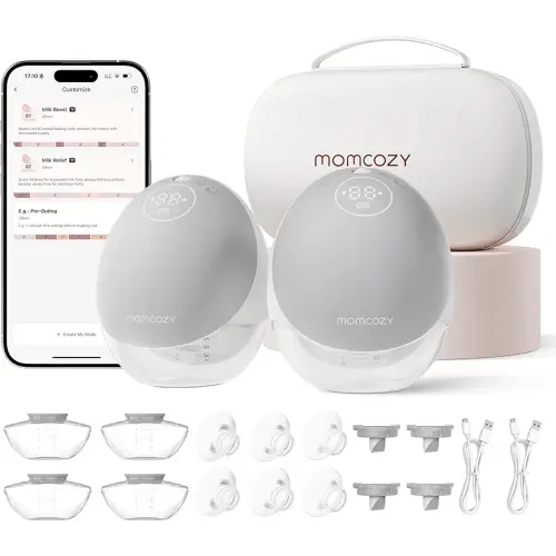 Momcozy Breast Pump Hands Free Upgraded Mobile Flow | M9, App Discreet Control with Personalized Multi-Modes & 15 Levels, Wearable Breast Pump 24mm, 2 Pack Gray