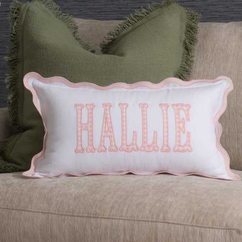 12x20 in Personalized Scalloped Applique Name and Monogram Pillow Cover