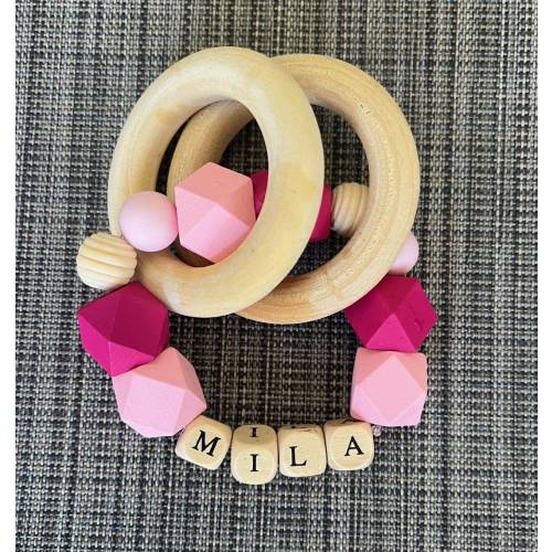 Personalized Ring Baby Rattle Toy Wooden Ring Rattle Toys Silicone and Wood Baby Toy