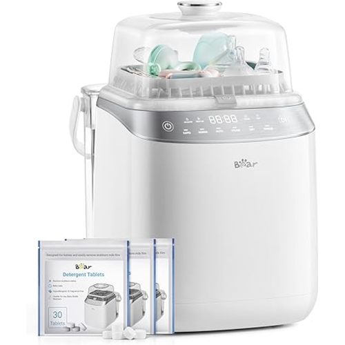 Bear Bottle Washer Pro, Baby Bottle Washer and Sterilizer and Dryer - All in One Machine for Bottles, Pump Parts & Baby Essentials with 90 Detergent Tablets - Effortless, Time-Saving