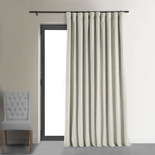 Warm Off White Velvet Rod Pocket Blackout Curtain - 100 in. W x 108 in. L (1 Panel)