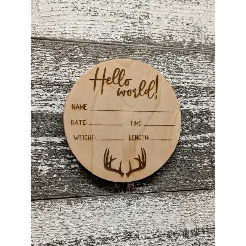 Baby Announcement Sign - Baby Boy Hello World - Hello World Buck - Hello World Antlers - Boy Birth Announcement Sign