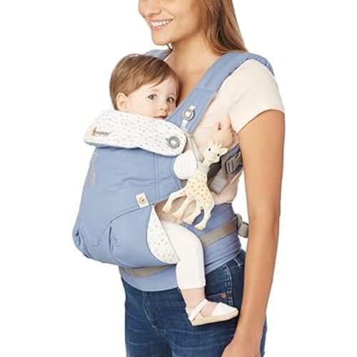 Ergobaby 360 All-Position Baby Carrier with Lumbar Support (12-45 Pounds), Sofie La Girafe - Blue, Premium Cotton