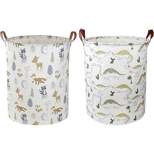 2 Pack Laundry Basket,Canvas Baby Clothes Hamper,Kids Toys Storage Basket Gift Basket with Handles,Baby Nursery,Room Decor,Bedroom,Bathroom,Playroom
