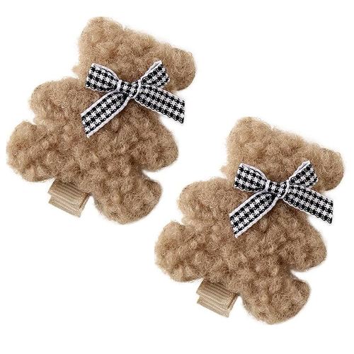 CRIZAN 2Pcs Brown Plush Bear Hair Clips Duck Bill Accessories For Girls Toddler Kids Children