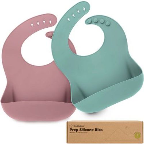 KeaBabies 2-Pack Silicone Bibs For Babies, Food Grade Silicone Baby Bibs for Eating, Feeding, Toddler Bibs, Boys, Girls (Pastel Sky)