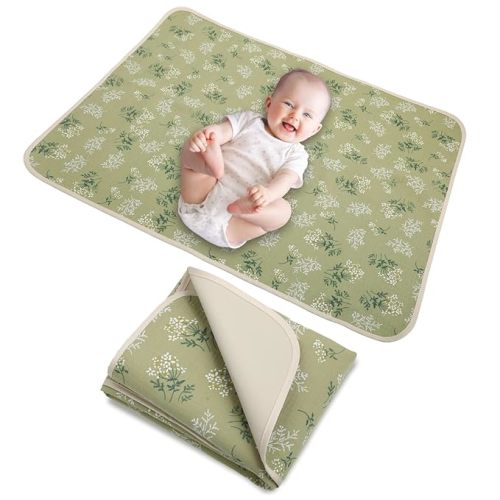 Baby Diaper Changing Pad, 19.7"x25.6" Waterproof Changing Pad Liners with 100% Muslin Cotton Front Top and Leather Back, Soft and Absorbent Portable Changing Mat for Travel, Changing Station