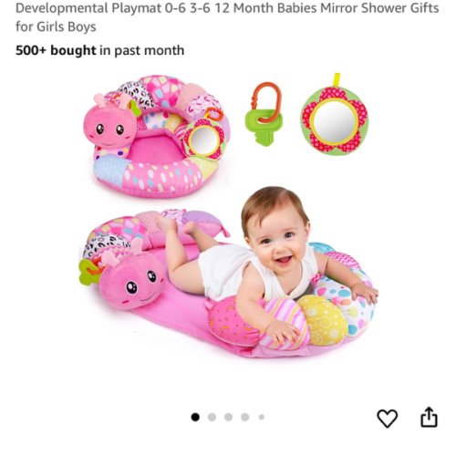 2 in 1 Baby Tummy Time Mat & Support Seated Pillow Infant Newborn Toys 0 1 2 3 4 5 6 Months Pink Caterpillar Sensory Developmental Playmat 0-6 3-6 12 Month Babies Mirror Shower Gifts for Girls Boys