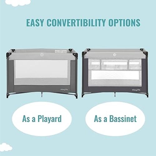 Dream On Me Zazzy Portable Playard with Bassinet in Grey, Packable and Easy Setup Baby Playard, Lightweight and Portable Playard for Baby with Mattress and Travel Bag
