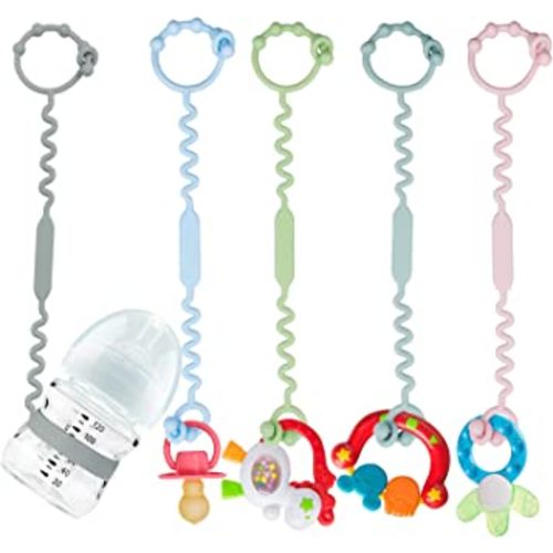 Toy Straps for Baby - 5 Pack Toy Straps for Stroller - Silicone Adjustable Toy Holder for Stroller - Pacifier Holder, Sippy Cup Straps - Baby Toy Holder Straps for Teether Toys, Bottle - BPA Free